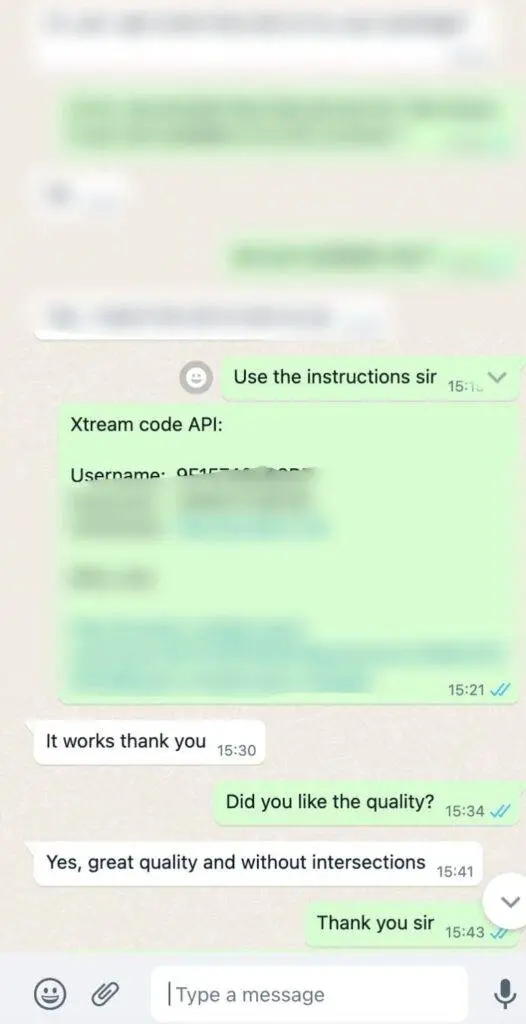 Customer review of Best IPTV Provider service on WhatsApp