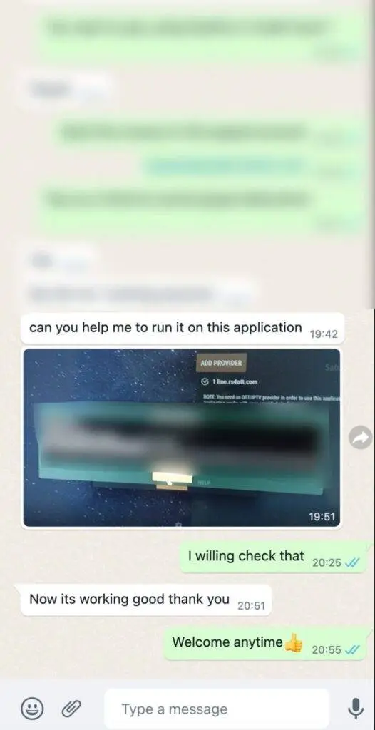 Customer review of Best IPTV Provider service on WhatsApp